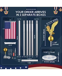 Yescom Bravery 20ft 13 Gauge Sectional Flag Pole Kit with Solar Powered Light Us Flag Gold Eagle Topper