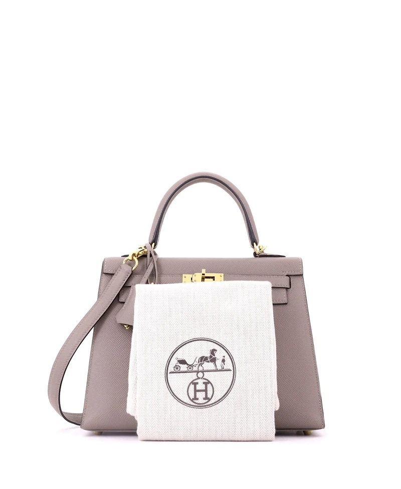 Pre-Owned HERMES Kelly 25 Handbag Grey Epsom with Gold Hardware