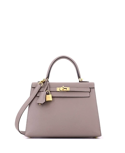 Pre-Owned HERMES Kelly 25 Handbag Grey Epsom with Gold Hardware