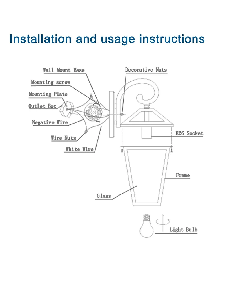 Clihome 21 Outdoor Wall Lantern Light, Modern Metal and Clear Glass Sconce (Bulb Not Included)