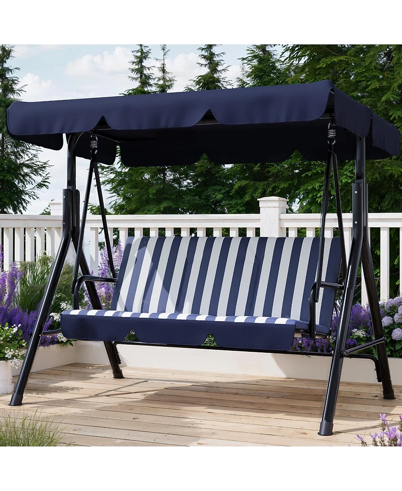 gaomon Outdoor Porch Swing, 3 Seat Patio Swing Chair with Adjustable Canopy, Heavy Duty Cup Holder Trays, Cushion