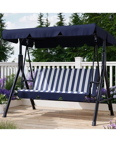 gaomon Outdoor Porch Swing, 3 Seat Patio Swing Chair with Adjustable Canopy, Heavy Duty Cup Holder Trays, Cushion