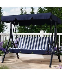 gaomon Outdoor Porch Swing, 3 Seat Patio Swing Chair with Adjustable Canopy, Heavy Duty Cup Holder Trays, Cushion