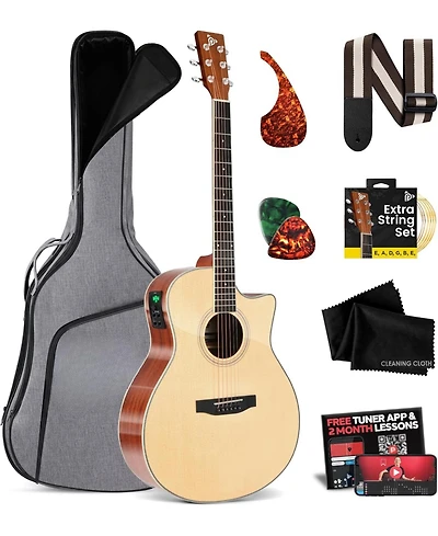 Pyle 41" Electric Acoustic Guitar Kit – Full Size Dreadnought Cutaway with Spruce Top, Gig Bag, Strap, Picks and Extra Steel Strings
