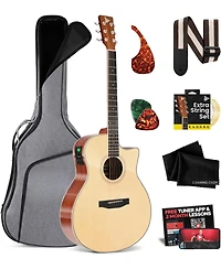 Pyle 41" Electric Acoustic Guitar Kit – Full Size Dreadnought Cutaway with Spruce Top, Gig Bag, Strap, Picks and Extra Steel Strings