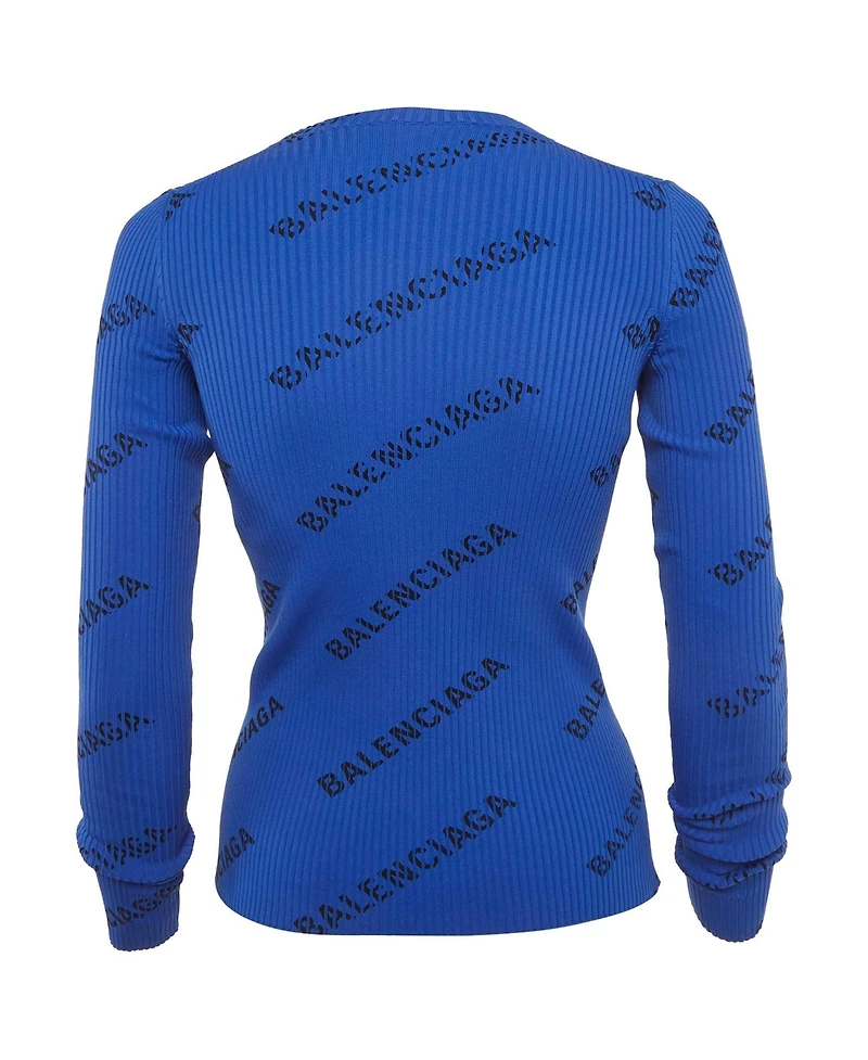 Pre-Owned Balenciaga Women's Logo Print All-Over Rib Knit Pullover