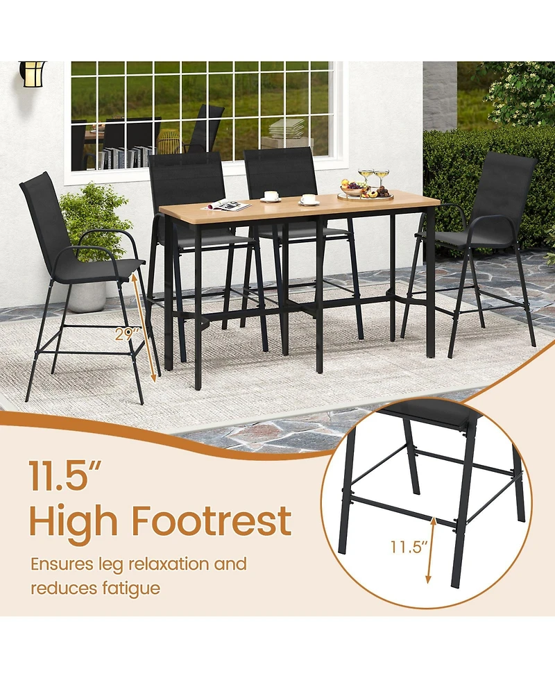 Sugift Outdoor Bar Stools Set of 2 29 in Fabric Bar Height Stools with Armrests