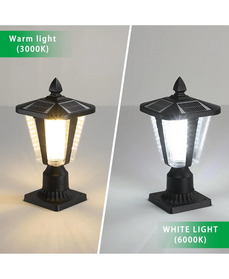Clihome 2 Pieces 15inch H Solar Powered Outdoor Lantern, Modern Garden Light with Led