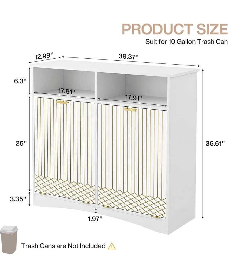 Tribesigns Double Tilt Out Trash Cabinet, 10 Gallon Hidden Trash Can Storage Cabinet with Open Compartments, Recycling Garbage Bin Holder