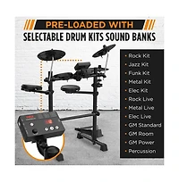 Pyle 7-Piece Electric Drum Set with Midi Support, Preloaded Sounds, Cymbals, Foot Pedals, and Mac/Pc Compatibility