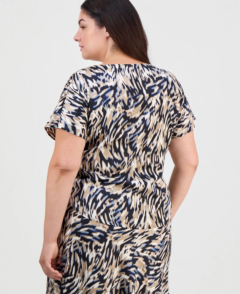 Anne Klein Plus Boat-Neck Short-Sleeve Top