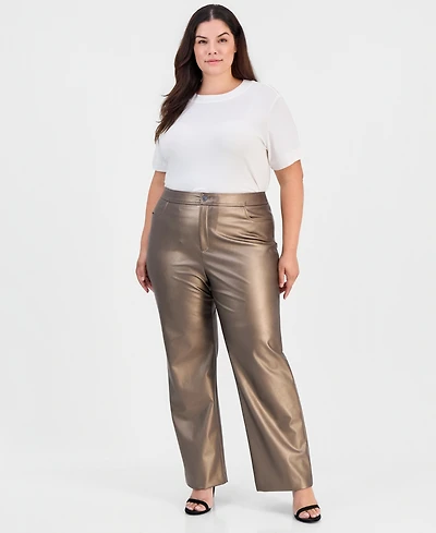 Anne Klein Plus High-Waist Metallic Bootcut Pants