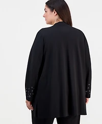 Anne Klein Plus Open-Front Grommet-Trim Cardigan