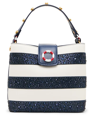 Betsey Johnson Ahoy, Gorgeous Rhinestone Stripe Mini Bucket Handbag