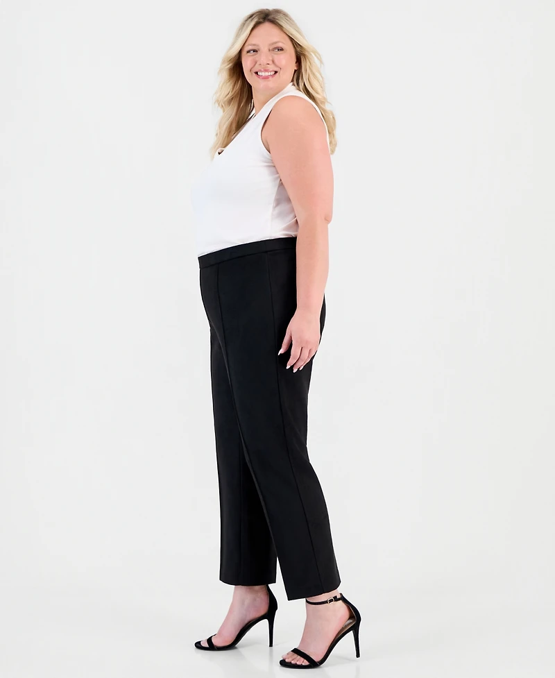 Anne Klein Essentials Plus Pull-On Pintuck Straight-Leg Scuba Suede Pants