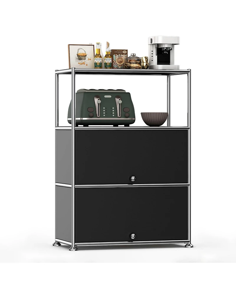 Mega Casa 3-Tier Storage Cabinet Metal Shelving Unit – Multi-Functional Kitchen Organizer, White
