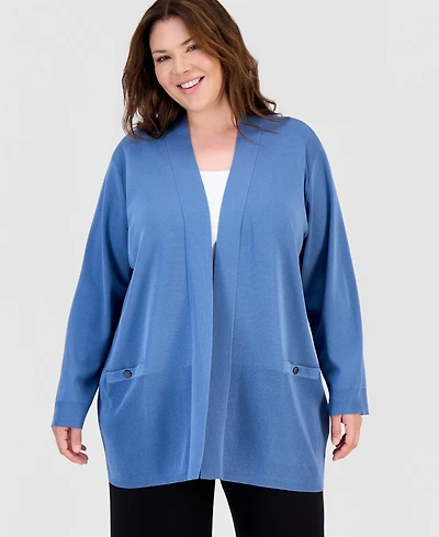 Anne Klein Plus Collarless Open-Front Cardigan