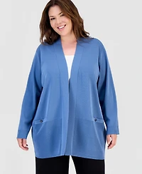 Anne Klein Plus Collarless Open-Front Cardigan