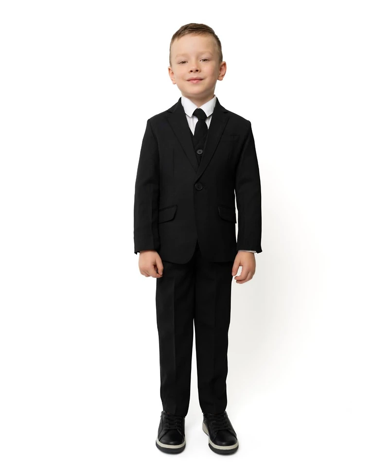 Peanut Butter Collection Toddler Boys Luxor Slim Fit Wool Blend 5-Piece Shirt, Tie, Jacket, Vest and Pants Suit Set