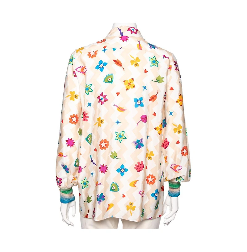 Pre-Owned Missoni Women's Printed Crepe and Knit Trim Detailed Button Front Shirt
