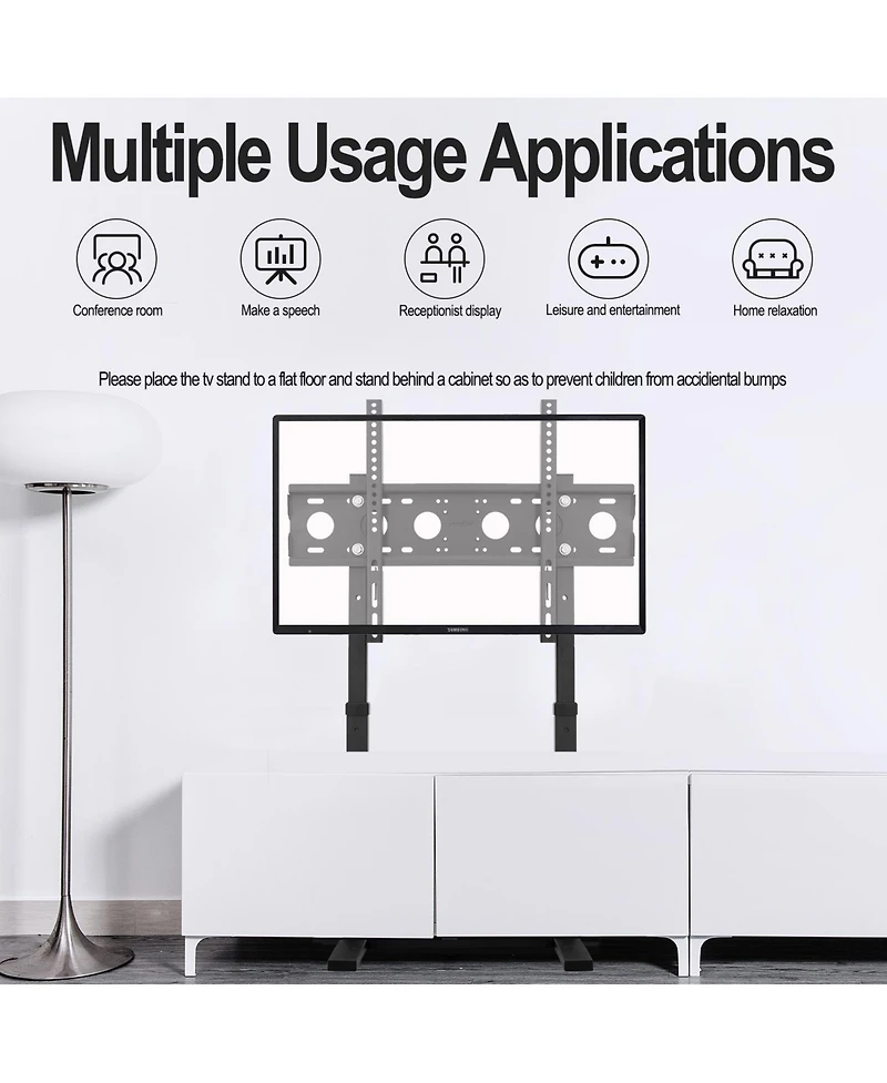 Unho Floor Standing Tv Stand 3 Height Adjustable Fits 32"-65" Adjustable Wall-Leaning Design Max Vesa 600400mm