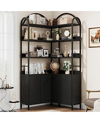 gaomon Spacious 6-Tier Arched Dining Room Table with Storage Cabinet L - Shaped Design, Large Display Shelf, Durable Construction
