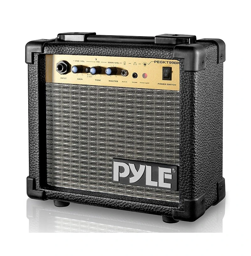 Pyle 10W Portable Mini Electric Guitar Amp, Practice Amplifier with 5" Speaker, Gain & Distortion Controls, Headphone Output, Carry Handle