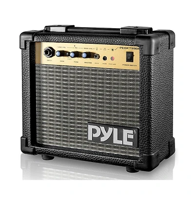 Pyle 10W Portable Mini Electric Guitar Amp, Practice Amplifier with 5" Speaker, Gain & Distortion Controls, Headphone Output, Carry Handle