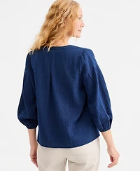Style & Co Women's Embroidered Indigo Gauze Top, Macy's Exclusive