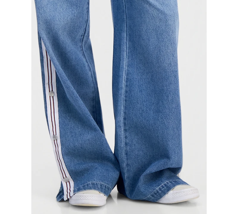 Madden Girl Juniors' Pull-On Side-Stripe Wide Leg Jeans