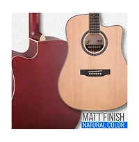 Pyle 41" Acoustic Guitar Kit with Cutaway Body, Accessory Pack - Natural Finish, PGA480NT