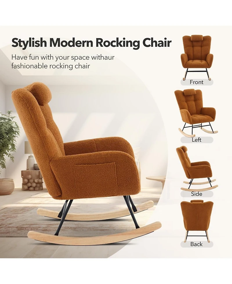 gaomon Nursery Rocking Chair with High Back & Padded Seat, Upholstered Glider