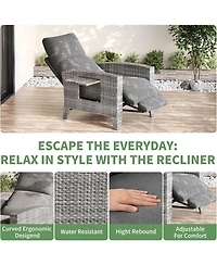gaomon Outdoor Reclining Patio Chair with Adjustable Backrest & Footrest, All Weather Wicker Chaise Lounge with Air Pump, 150degree(s) Lay Flat Design