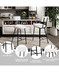 homfan Set of 2 Modern Upholstered Bar Stools, Curved Back with Round Padded Seat and Footrest for Kitchen Island, Dining Room, Cafe and Pub