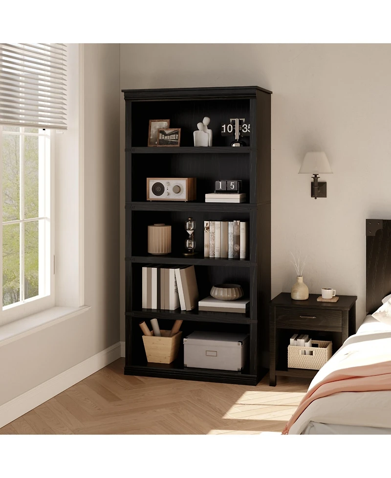 Gaomon 5 Tier Bookcase, Farmhouse Book Shelf with Storage, Book Case Wooden 5 Shelf Bookcase for Home Office, Living Room, Bed Room