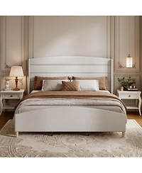 Gaomon Bed Frame, Soft Linen Upholstered Platform Bed with Wingback Headboard/Raised Footboard, Sturdy Wood Legs/Slats, Noise-Free