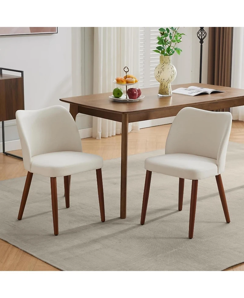 gaomon Set of 4 Linen Upholstered Dining Chairs with Wing Backrest and Solid Wood Legs, Wooden Kitchen Chairs