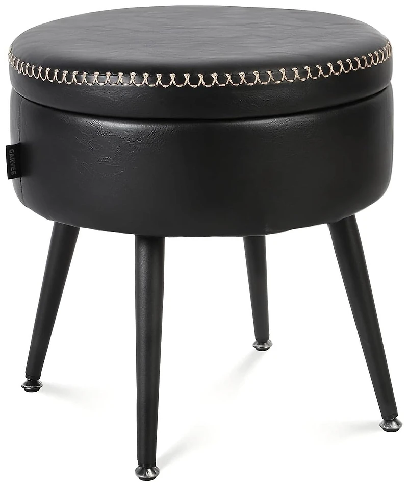 gaomon Modern Storage Ottoman and Vanity Stool,Synthetic Leather Round Seat with Stitching,330 lb Capacity Steel Legs,Multi-Functional Footrest