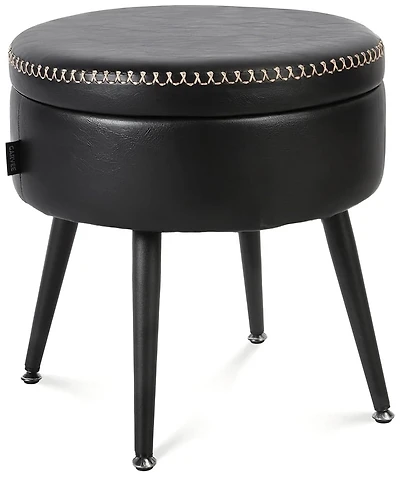gaomon Modern Storage Ottoman and Vanity Stool,Synthetic Leather Round Seat with Stitching,330 lb Capacity Steel Legs,Multi-Functional Footrest