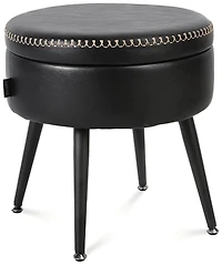 gaomon Modern Storage Ottoman and Vanity Stool,Synthetic Leather Round Seat with Stitching,330 lb Capacity Steel Legs,Multi-Functional Footrest