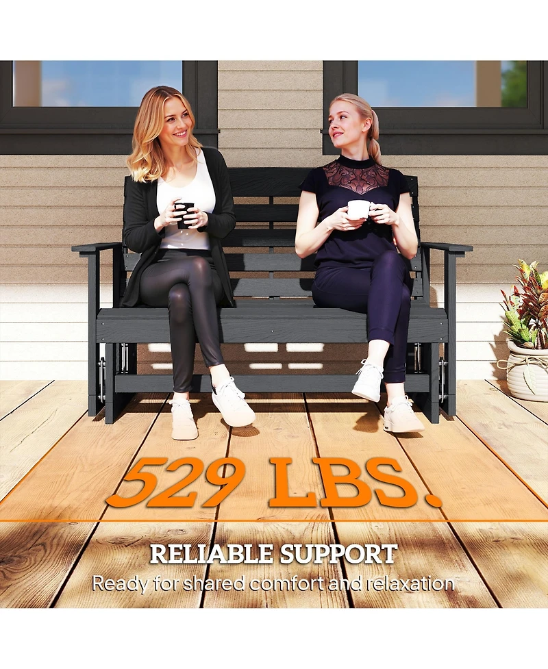 Outsunny Patio Glider Bench, Hdpe Outdoor Glider Loveseat