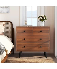 Wide Wooden Dresser with 4 Drawers for Bedroom Living Room