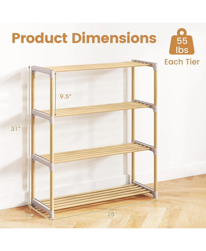 Gouun 4-Tier Solid Pine Wood Shoe Rack with Slatted Open Shelves, 28 x 11 x 31