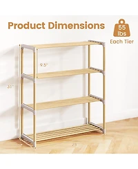 Gouun 4-Tier Solid Pine Wood Shoe Rack with Slatted Open Shelves, 28 x 11 x 31