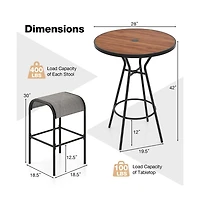 Boyel Living 3 Pieces Outdoor Round Bar Table Set with 1.6 Inches Umbrella Hole