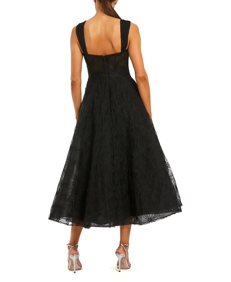 Mac Duggal Women's Sleeveless A Line Bustier Floral Tulle Midi Dress
