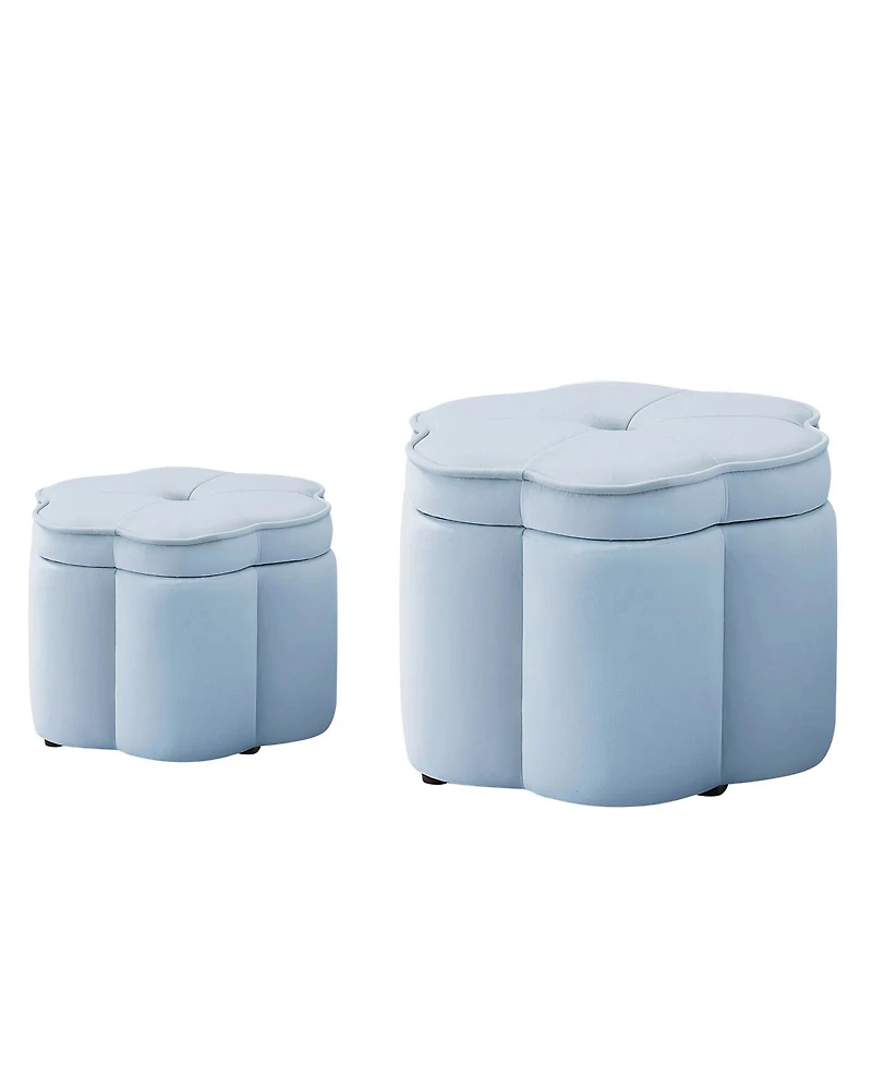 Streamdale Furniture 2 pieces Seaglass Velvet Storage Ottoman Set