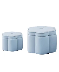 Streamdale Furniture 2 pieces Seaglass Velvet Storage Ottoman Set