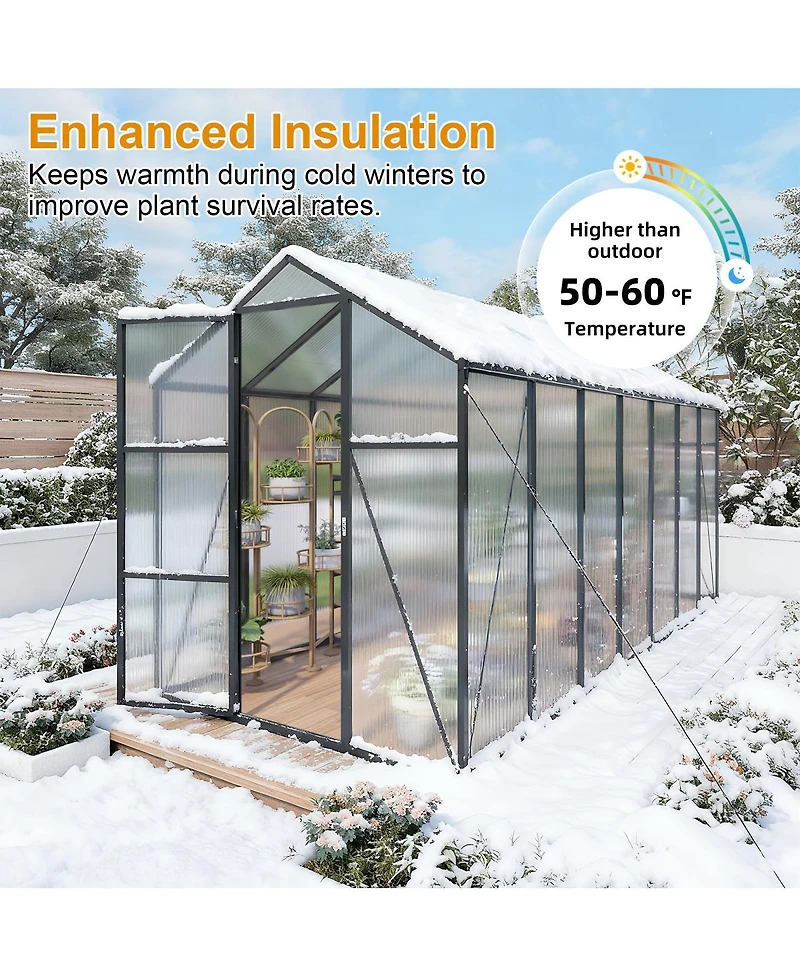 Streamdale Furniture 6x14FT Walk-in Outdoor Greenhouse with Polycarbonate Roof & Aluminum Frame
