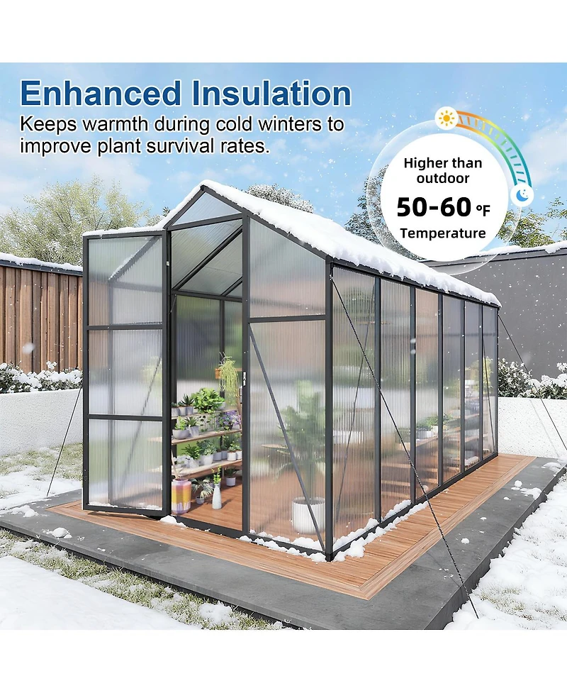 Streamdale Furniture 6x12Feet Walk-in Outdoor Greenhouse with Aluminum Frame and Uv Protection